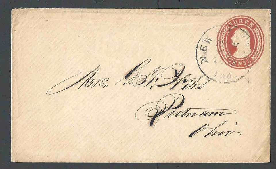 1853 U9 Used Entire 3c Red On White Die 5 Size 7 Head Type 15 Working Die - Image 1 of 1