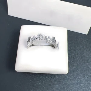Nuevo Auténtico Anillo Corona Flor Margarita Brillante Plata de Ley 925 - Imagen 1 de 5