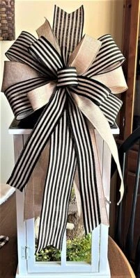 10 " FARMHOUSE BLACK STRIPE BOW WIRED RIBBON for DOOR WREATH LANTERN # 219-B rb - Image 1 of 3