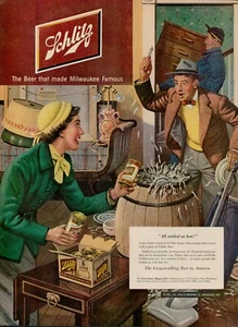 1951 Beer Brewery Schlitz 50s Vintage Print Ad Milwaukee Famous Man Wife Move - Picture 1 of 9