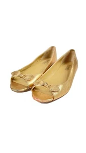 Michael Kors Damen Gold Fliege Signatur Peeptoe Flats Sandalen Größe 5,5M. - Bild 1 von 9