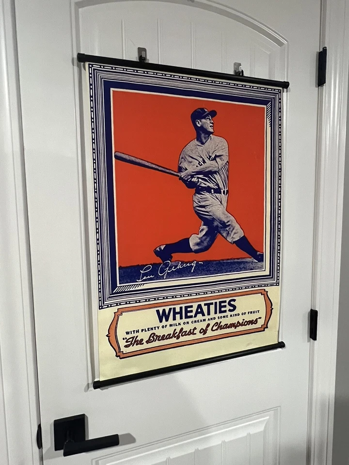 RARE Lou Gehrig WHEATIES Advertisement 20x30 Scroll Poster Banner NY Yankees - Imagem 1 de 1