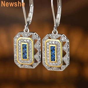 Lab-created Blue Sapphire Dangle Drop Earrings for Women Sterling Silver Earring - Picture 1 of 5