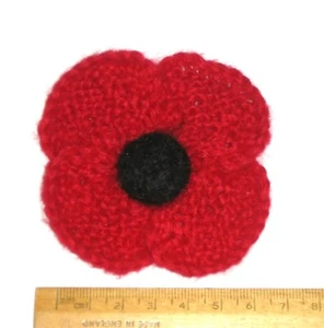 Hand Knitted Red Poppy Flower Remembrance Day 100% to British Legion Approx 7cm - Picture 1 of 12