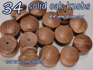 Set 34 Wooden Oak Knobs Handle Kitchen Doors Drawer Solid Wood 44 mm Diameter - Picture 1 of 2