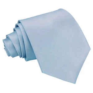 Corbata de boda formal lisa satinada extra larga azul polvoriento de DQT - Imagen 1 de 2