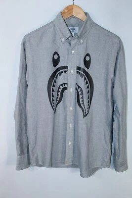 Bape Men's Medium Gray Shark Long Sleeve Oxford Shirt - Image 1 of 4