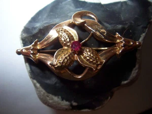 hochfeine-edle Jugendstil-Brosche-750er/18kt-Rotgold-Rubin-3,2 Gramm-1880-1910 - Picture 1 of 6