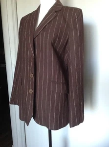 ISAAC MIZRAHI Dark Brown Pinstripe Linen Blazer Jacket Size 12  XL New - Picture 1 of 8