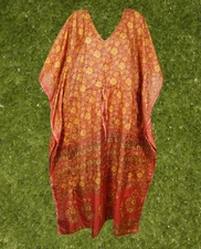 Red Yellow Boho Floral Printed Dress HOLIDAY GIFT Beach Coverup Lounger Dress 