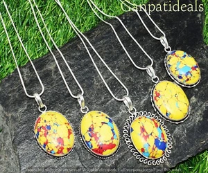 New Sale ! Yellow Jasper Gemstone Chain Pendant 925 Silver Plated Ethnic Jewelry - Picture 1 of 3