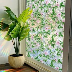 Static Cling Window Film Rainbow Frosted Floral Plant Decor Privacy Sticker Film - Picture 1 of 40