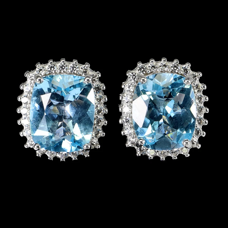 Estate 925 Orecchini Argento Antico Topazio 12x10mm Zircone Gemma Gioielli - Immagine 1 di 4