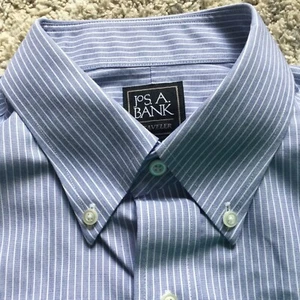 NEW Jos A Bank Dress Shirt Mens 16 Traveler Tailored Fit Blue White Striped - Picture 1 of 5