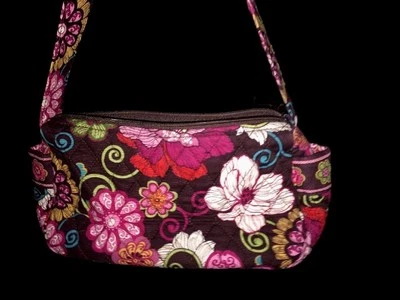 VERA BRADLEY Purse Bowler Bag FLORAL Mocha Chocolate Pink Handbag Retired j11 - Изображение 1 из 4