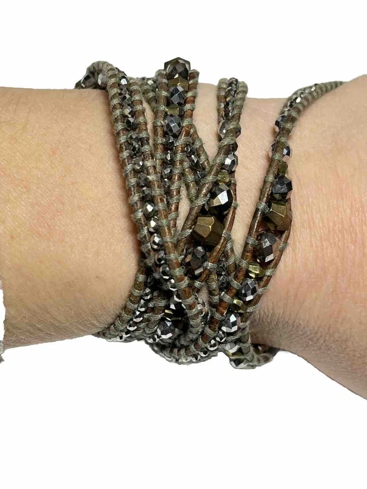 Chan Luu Hematite Copper Tone Beaded Wrap Fashion Bracelet Leather GG975 - Image 1 of 4