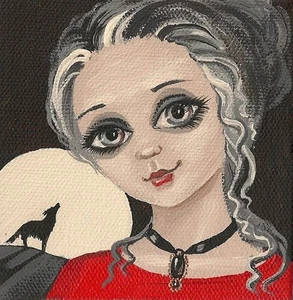 2x2 DOLLHOUSE MINIATURE PRINT OF PAINTING RYTA 1:12 SCALE WOLF Halloween Art 🎃 - Picture 1 of 1
