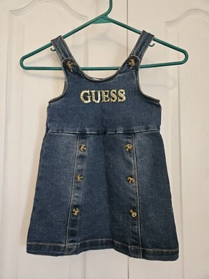 Guess Kids Size 4T Flare Denim Dress Sequin Letters - Image 1 of 4
