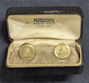 Vintage Cufflinks Kumapart 10K Yellow Gold Kuff Buttons - Picture 1 of 15