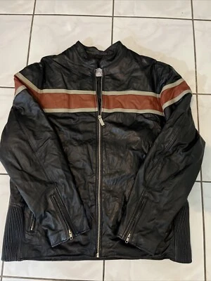 Wilsons Leather M. Julian Striped Motorcycle/Biker Jacket Size XLT Rip Inside - Image 1 of 4