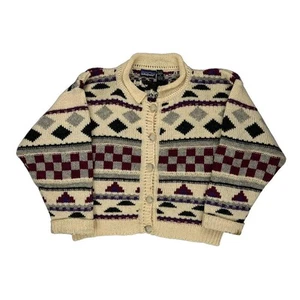 Geometric Pattern Patagonia Cardigan - Small Cream Wool - Picture 1 of 8