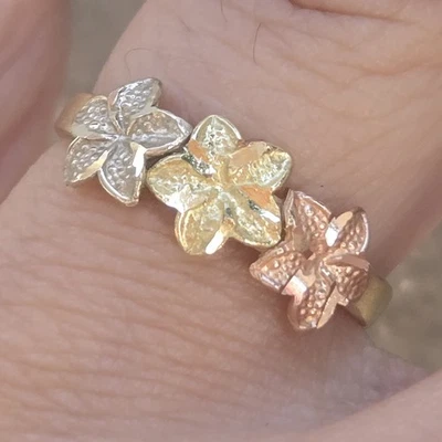 Solid 14k rose yellow White Gold flower Hibiscus ring  - Image 1 of 4