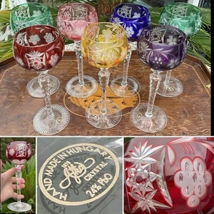 👀7 AJKA MARSALA WEINREBE HARLEKIN GESCHLIFFEN AUF KLARE HOCK WEINGLÄSER 7,5" ETIKETTEN - Bild 1 von 24