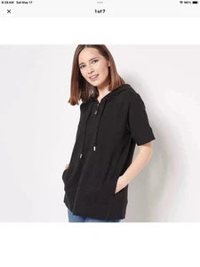 Joan Rivers schwarz French Terry Kurzarm Hoodie Oberteil Damen Gr. Medium/10-12 - Bild 1 von 9