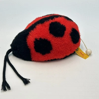 Vintage Steiff Ladybug Pull String lullaby Musical Plush Red Black Button Tag - Image 1 of 4