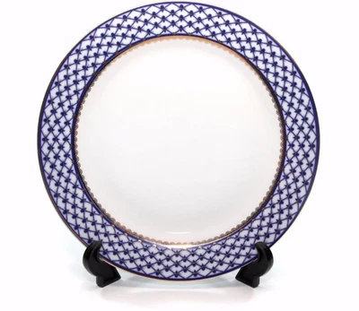 GIFTS PLAZA SET of 6 Dinner Plates 10.5" Lomonosov Porcelain - Russian Cobalt Blue Net, 24K