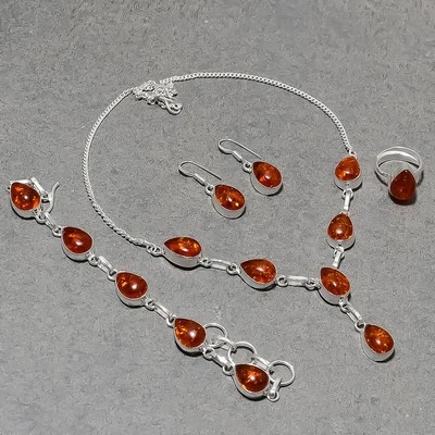 Baltic Amber Pear Shape Gemstone Handmade Fashion Ethnic Necklace Jewelry Set Foto 1 de 4