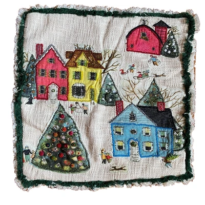 Country Christmas Village hand stitched Pillow Sham 19 x 19 inch Sham only - Image 1 of 4