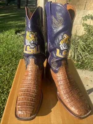 Lucchese Mens 8.5 2E Caiman Tail Handmade USA  Square Toe X4969.W8 Custom LSU - Image 1 of 4