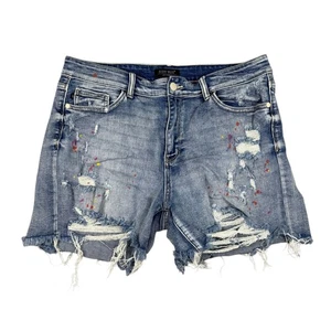 Judy Pantaloncini Blu XL Denim Vernice Anticata Splatter - Foto 1 di 12