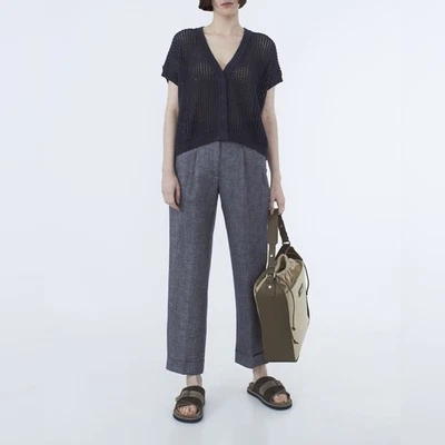 PESERICO Tailored 100% Linen Wide Leg Pleated Cuffed Trousers size 6 $828 - Image 1 of 4