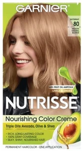 Garnier Nutrisse Permanent Nourish Color Creme 80 Medium Natural Blonde 3 Pack - Picture 1 of 2