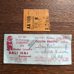 Capri Theater San Diego 1950er Ticket Stub Kalifornien Bali Hai Umschlag Tom Ham - Bild 1 von 6