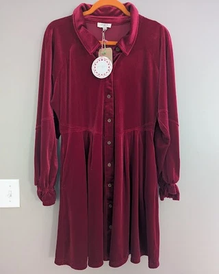 Vestido Umgee Mujer Rojo Navidad Alegría Terciopelo Abotonado con Bolsillos Talla Grande Foto 1 de 4