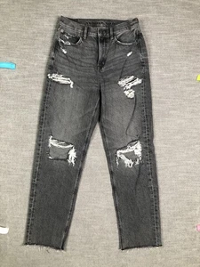 American Eagle Jeans Womens 4 Black Highest Rise 90s Boyfriend Raw Hem Distress - Picture 1 of 13