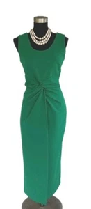 Gibson Latimer Dress Sz S Green Twisted Front Faux Wrap Midi Women's Sheath 4 6 - Picture 1 of 7