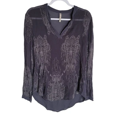 Blusa boho XCVI bordada transparente para mujer talla mediana M gris manga larga Foto 1 de 4