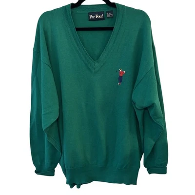 Suéter de golf Par Four cuello en V para hombre XL verde algodón tejido de colección hecho en Hong Kong Foto 1 de 4