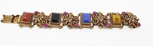 1930er VINTAGE STATEMENT KUNST EDELSTEINE CITRIN LAPIS ONYX KARNEOL GOLD ARMBAND - Bild 1 von 4