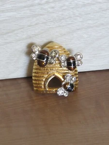 Vintage Swarovski Kristall Emaille Hummel Bienenstock Anstecknadel Brosche 2 Zoll - Bild 1 von 20