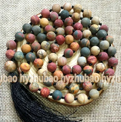 6/8/10/ 12 毫米藏传佛教真毕加索碧玉 108 祈祷珠玛拉项链 — 第 1/4 张图片