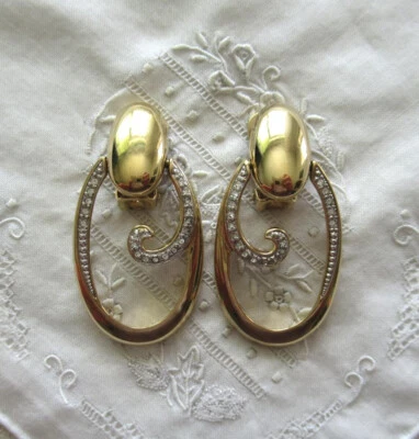 GOLDENE CREOLEN - OHRCLIPS - KRISTALL - PIERRE LANG - 5 cm - Bild 1 von 2