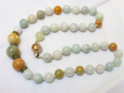 Chinese Natural Untreated Jade Beaded Necklace,  Sterling Clasp, 88 Grams • 289.99$