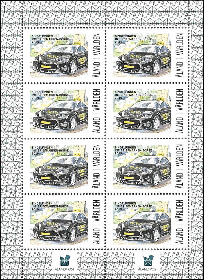 Hoja de estampillas de exposición Aland 2019 de 8 MNH transporte, automóvil Foto 1 de 1