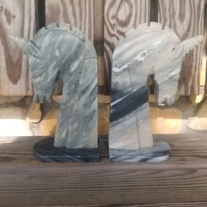 Set of 2 Vintage Solid Italian Onyx Marble Unicorn bookends - Picture 1 of 8