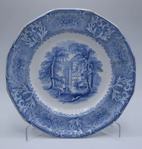 XIX JAHRHUNDERT UM 1850 J HEIDE GENF WEISS BLAU TRANSFERGESCHIRR SPEISETELLER 8,5" - Bild 1 von 6